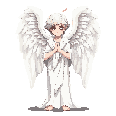 solemn angel with large white wings, wearing thin ancient roman-style white robes made of soft flowing fabric, face resembling a greek marble statue with serene features and eyes weeping blood, conveying a mix of divine sorrow and macabre beauty, soft lig