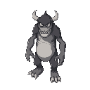 monstro, branco pálido, alto, garras, olhos negros 