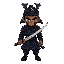 samurai character with a katana, mid brown skin tone, yellow eyes, wearing traditional samurai armor in dark colors with subtle blue accents 