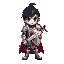 the knight hero, equipped with a holy sword, dressed in armor, with black hair and black eyes.