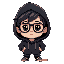 a kid with blacj glasses and black hoodies rpg sprite 