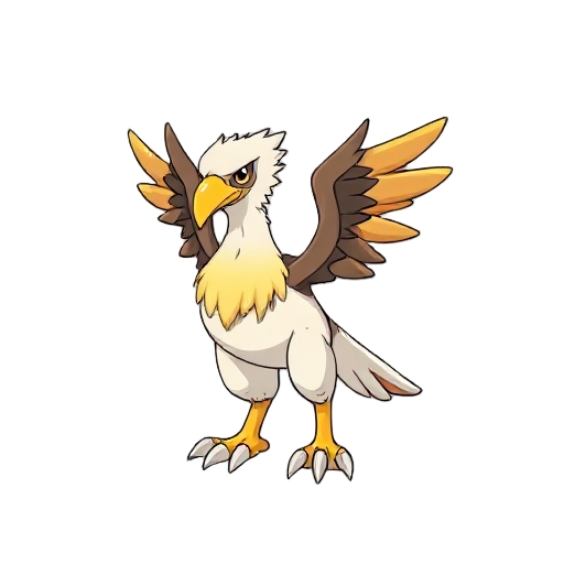 a small starter pokemon designed around a griffin, you should use the colors of a bald eagle should stand on 4 legs and have wings. fire and steel type