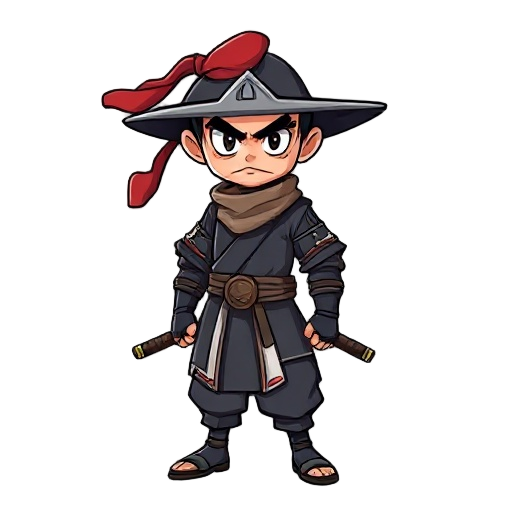 a katana swordsman with a red cloth in the hat