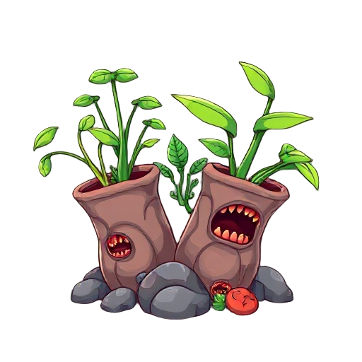 tubos con plantas carnivoras saliendo de vez en  cuando