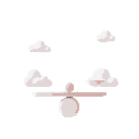 a minimalist balance scale with soft pastel colors, rounded shapes, floating gently in a dreamy cloudy sky, peaceful and calm aesthetic, clean design, no background clutter.