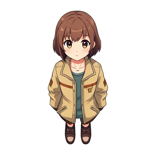 young woman wearing a board jacket with short brown hair for top down game
