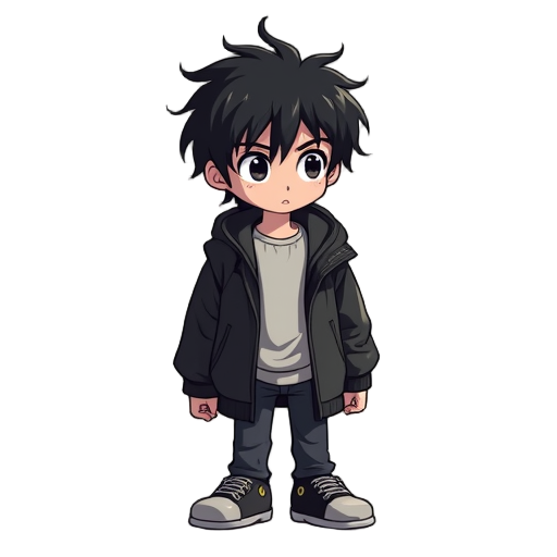 kaoru - o reflexo vivo (homem) estilo: noir urbano dos anos 80. cabelo: médio e bagunçado, com franja sobre os olhos. olhos: intenso e determinado, como se estivesse sempre atento ao redor. roupa: