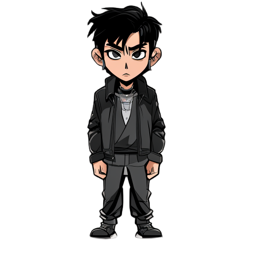 kaoru - o reflexo vivo (homem) estilo: noir urbano dos anos 80. cabelo: médio e bagunçado, com franja sobre os olhos. olhos: intenso e determinado, como se estivesse sempre atento ao redor. roupa:
