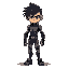 crea el personaje principal de un videojuego futurista inspirado en blade runner y cyberpunk, que tenga el pelo negro y un brazo robotico