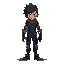crea el personaje principal de un videojuego futurista inspirado en blade runner y cyberpunk, que tenga el pelo negro y un brazo robotico