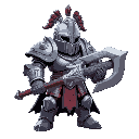 a juggernaut knight in heavy armor holding a massive mace, uniquely shaped helmet, spiky flairs