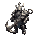 a juggernaut knight in heavy armor holding a massive anchor, uniquely shaped helmet, nautical vibe