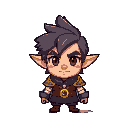 create a 2d pixel art character with a side-scrolling game style. the character should have a unique and recognizable design, featuring a fantasy/adventure theme. include the following animations: idl