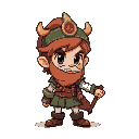 create a 2d pixel art character with a side-scrolling game style. the character should have a unique and recognizable design, featuring a fantasy/adventure theme. include the following animations: idl