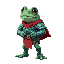 cartoon warrior frog with blue armor and red cape