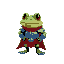 cartoon warrior frog with blue armor and red cape