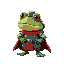 cartoon warrior frog with blue armor and red cape