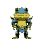 cartoon warrior frog with blue armor and red cape