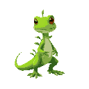 lizard grass type starter, leaves growing from body, bright green colors