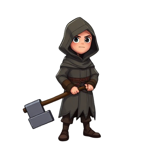 cloaked human dragging a big hammer behind them