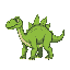 a quadrupedal dinosaur with completely green skin and spikes on its back and at the tip of its tail