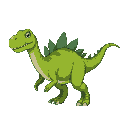 a quadrupedal dinosaur with completely green skin and spikes on its back and at the tip of its tail