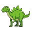 a quadrupedal dinosaur with completely green skin and spikes on its back and at the tip of its tail