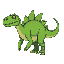 a quadrupedal dinosaur with completely green skin and spikes on its back and at the tip of its tail