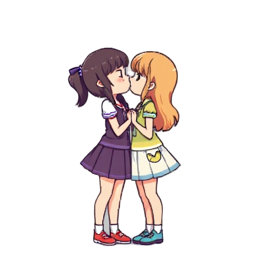 2 girls kissing pixelated