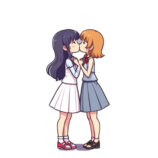 2 girls pixelated closeup kissing