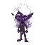 a young adult elf with dark purple skin and long white curly hair. white eyebrows and purple eyes.