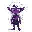 a young adult elf with dark purple skin and long white curly hair. white eyebrows and purple eyes.