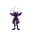 a young adult elf with dark purple skin and long white curly hair. white eyebrows and purple eyes. forest setting with stars and magic.