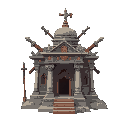 make a religious temple with weapons mounted on it. make it very large
