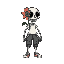 name: seriftype: friendly skeleton (humanoid)style: pixel artvisual highlight: a flower with a single eye in the center, growing from one of serif's eye sockets.the flower's roots extend wearing cargo pants, white shirt and red sneakers 