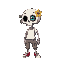 name: seriftype: friendly skeleton (humanoid)style: pixel artvisual highlight: a flower with a single eye in the center, growing from one of serif's eye sockets.the flower's roots extend wearing cargo pants, white shirt and red sneakers 