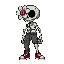 name: seriftype: friendly skeleton (humanoid)style: pixel artvisual highlight: a flower with a single eye in the center, growing from one of serif's eye sockets.the flower's roots extend wearing cargo pants, white shirt and red sneakers 