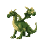 medieval  large dragon  scaled and greenish  with a clear walking posture. designed for a retro-style farming simulation game.