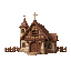 medieval wood and stone  wooden church style house  designed for a retro style farm simulation game.