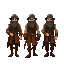 medieval  bandits  humanoid  with a clear walking posture. designed for a retro-style farm simulation game.