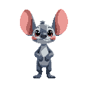 cute creature with big ears and big soulful eyes standing up on 2 legs. pixar, disney, stitch