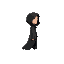 side view of floating black robed character