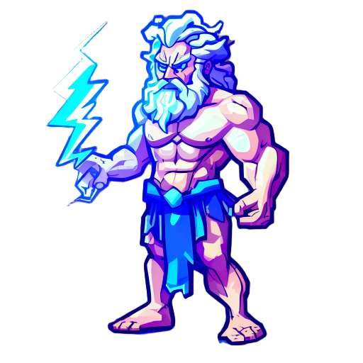 zeus, terraria style, muscluar, blue lightingbolt in left hand, pixalated, greek god