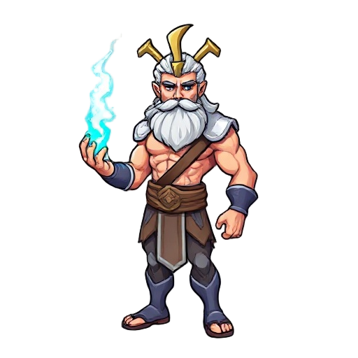 zeus, terraria style, muscluar, blue lightingbolt in left hand, pixalated, greek god