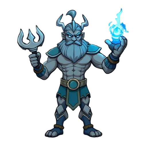 zeus, terraria style, muscluar, blue lighting bold in hand