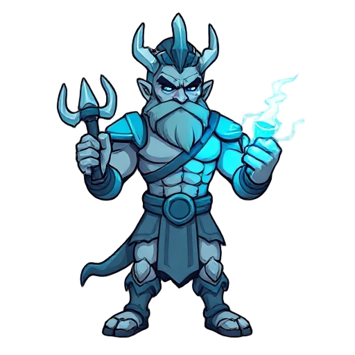 zeus, terraria style, muscluar, blue lightingbolt in hand, pixalated