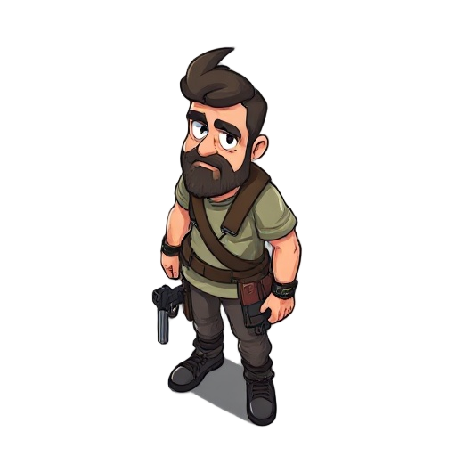personagem masculino aproximadamente 40 anos pos apocalipse