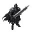 epic knight in weathered armor, tattered cloak billowing in the wind, wielding a massive two-handed sword. dark, heroic, battle-worn, with a presence that commands awe and fear.