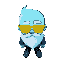 half ghost bearded man with cold blue colors he wears a yellow cheekbone and yellow sparkling glasses