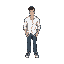 a man with a white shirt and jeans